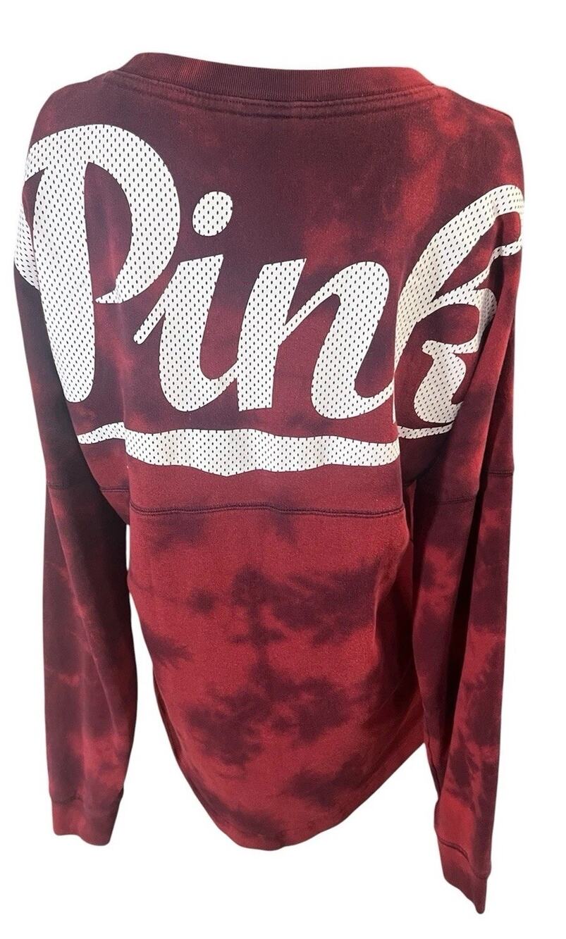 PINK Victoria’s Secret Burgundy Red Sweatshirt Pullover Medium Tie Dye Dog